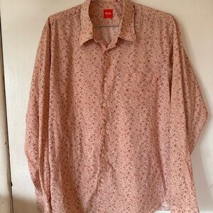 Hugo Boss Floral Button Up Dress Shirt Pink/Orange | Large
